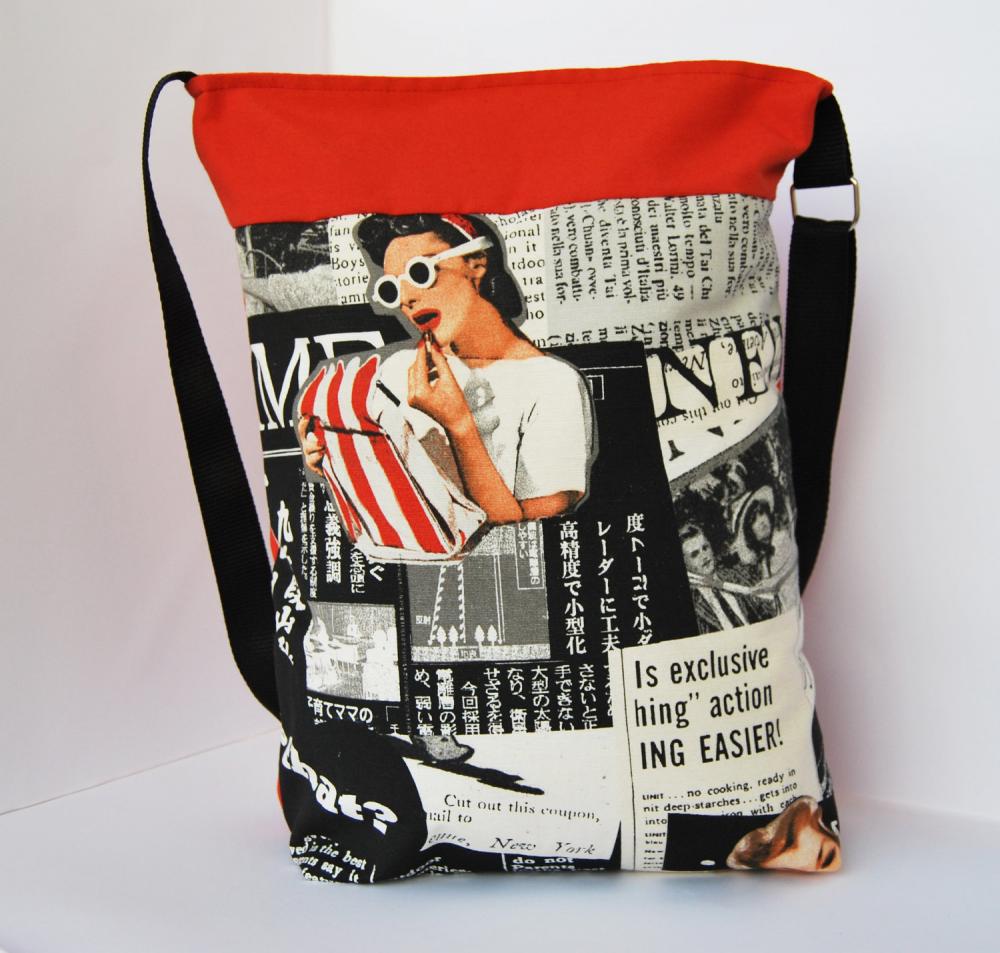 Gipsy tote with pin up print in black by El rincón de la Pulga